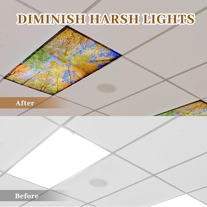 Hortsun 6 Pcs Fluorescent Light Covers - 4 x 2 Feet Magnetic Light Filters, Ceiling Lights Covers for Classroom Fluorescent Shade, Hospitals, School Office Cubicle Decor(Trees)