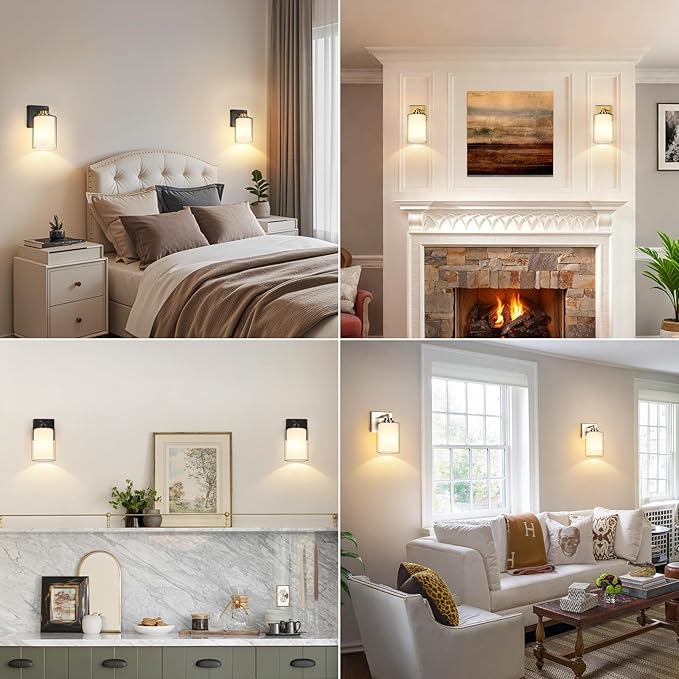 VerRon Set of 2 Wall Sconces for Bathroom, Modern Vanity Light Fixtures, Gold Wall Mount Lighting Lanterns, Farmhouse Wall Lights with Double Clear Glass Shade for Bedroom Living Room Mirror Hallway