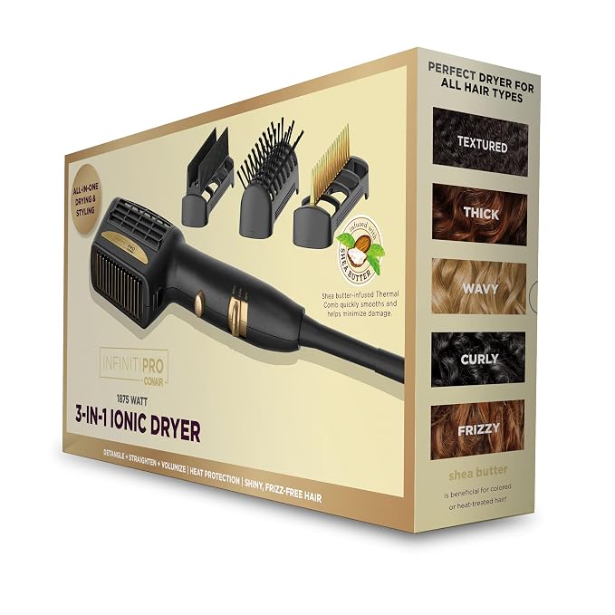 INFINITIPRO BY CONAIR 3-in-1 Styling Hair Dryer,1875W Hair Dryer and 3 Attachments,(Pack of 3)