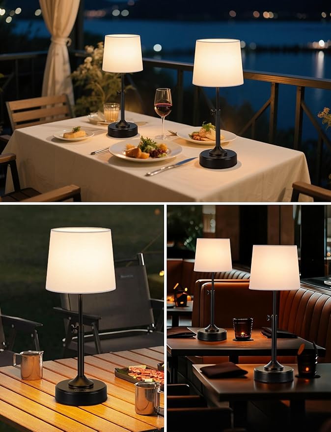 Height Adjustable Cordless Table Lamp Rechargeable with Timer, 3-Way & Stepless Dimmable LED Battery Operated Table Lamp, Wireless Battery Powered Lamp, Black Touch lamps for Nightstand Countertop