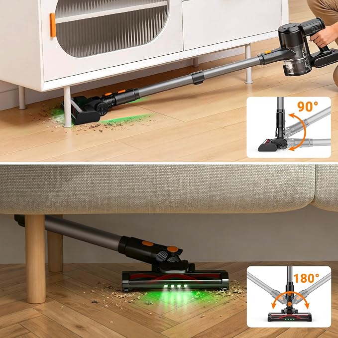 HOLOGO Cordless Vacuum Cleaner,40 Mins Runtime Lightweight Stick Vacuum Cordless,Self-Standing,Powerful Suction, Anti-Tangle Brush,Rechargeable Battery Vacuum for Carpet,Pet Hair,Hardwood Floor.