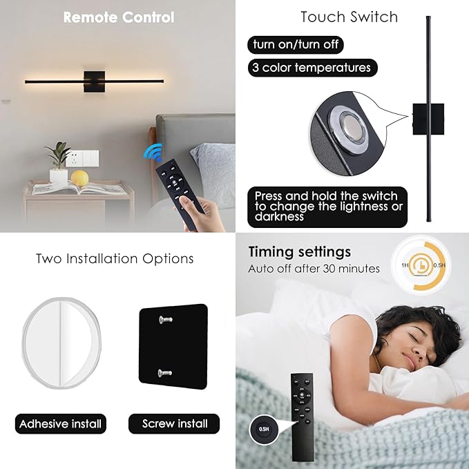 15800 mAh Battery Operated Wall Sconces with Remote Control Dimmable Wall Sconces Set of Two 3000K LED Matt Black Wireless Wall Light Battery Powered Cordless Rechargeable Sconces Wall Decor Set of 2