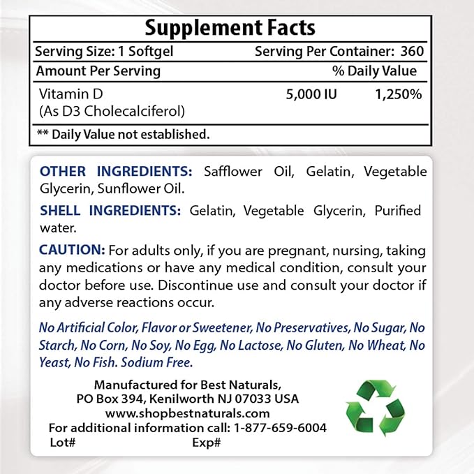 Citrate de calcium avec vitamine D3 et 5000 UI de vitamine D3