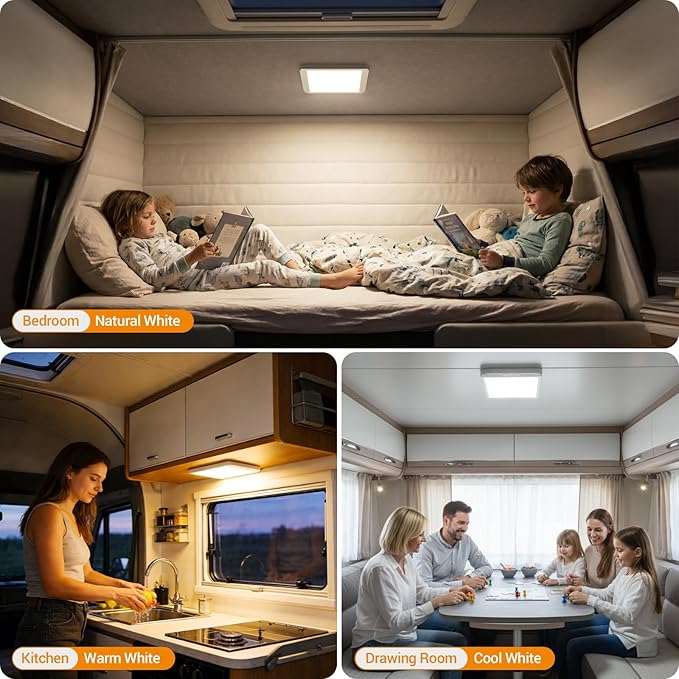 CT CAPETRONIX RV Lights Interior 12V, 6W Ultra Thin LED Camper Lights 3 Color Temp, Dimmable Anti-Glare 12 Volt LED Light Fixture, RV Ceiling Dome Light with Switch for RV/Camper/Trailer/Boat (2Pack)
