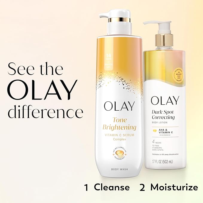 Olay 女性用ボディローション、AHAセラム配合で肌のトーンを均一に整え、肌の変色を目立たなくする、24時間潤いと水分を補給、速攻吸収フォーミュラ、ビタミンB3複合体、全ての肌タイプに、500ml
