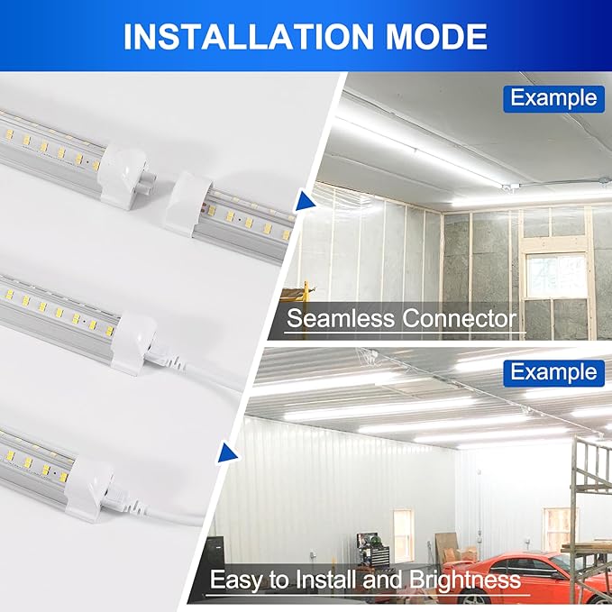 XLNYUUI Led Shop Lights,4FT LED Light 50W 6000K 7000LM Led Daylight,Garage Light,Linkable Clear Cover Integrated V-Shape for Garage Warehouse Workbench Workshop(6-Pack)