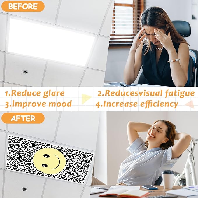 Wiooffen 8 Pcs Smile Face Fluorescent Light Cover with 80 Magnets Decorative for Classroom Ceiling Light 4x2 Feet Magnetic Filter Easy Install for Office Hospitals Drop Ceiling Supplies (Pastel Color)