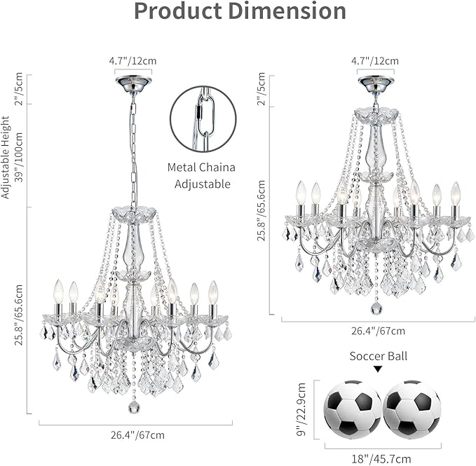 Modern Crystal Chandelier, 8-Light Crystal Chandeliers for Dining Room Light Fixture, Crystal Pendant Ceiling Light Chrome Lighting Fixture for Living Room Hallway Foyer Bedroom Kitchen Bathroom