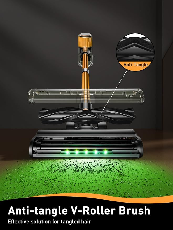 VICEASE Cordless Vacuum Cleaner, 8 in 1 Powerful Suction Lightweight Vacuum Cleaner for Home, LED Display, 3 Suction Modes, 45Mins Detachable Battery Vacuum for Hard Floor Carpet Pet Hair (Gold)