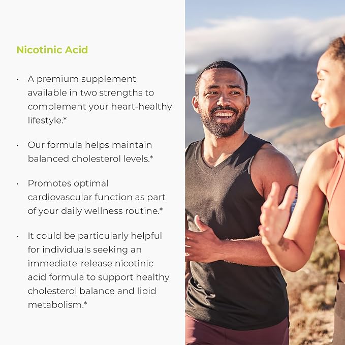 Endur Niacine (Acide nicotinique) Naturelle, Complément pour la santé cardiaque et l'équilibre du cholestérol, Formule à libération immédiate, Sans gluten, 250 mg (100 comprimés)