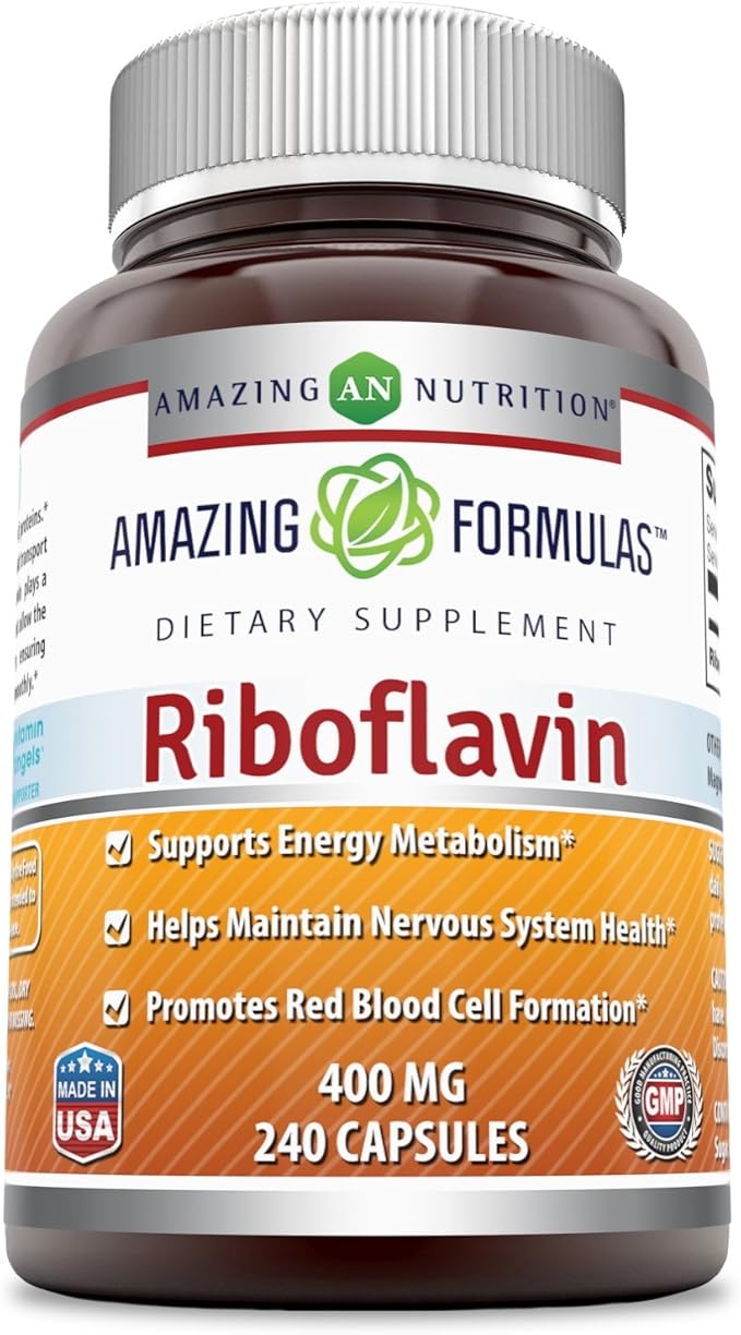 Amazing Formulas Supplément Alimentaire Riboflavine - 400 Milligrammes - Favorise une meilleure circulation sanguine - Aide à maintenir le système nerveux. (240 Capsules) (Sans OGM - Sans gluten)