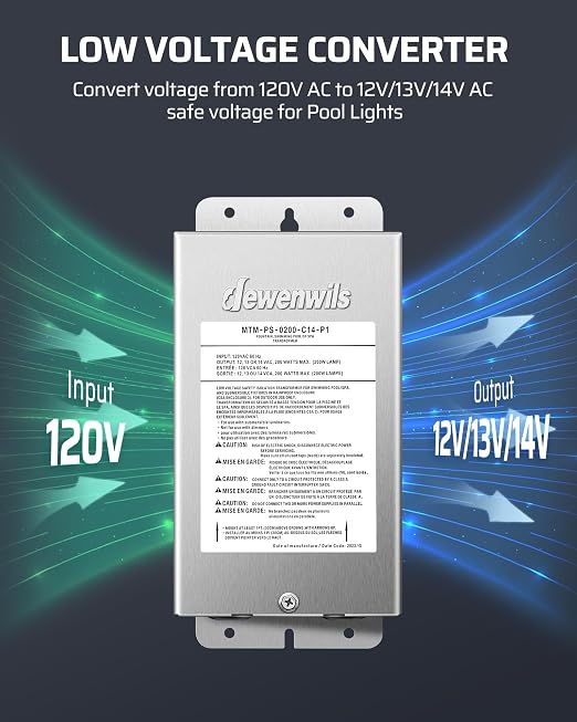 DEWENWILS 200W Low Voltage Transformer, 120V AC to 12V/13V/14V AC, for Landscape and Pool Lights, Spa, Underwater Fountain Lights