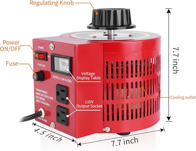20Amp Variable Transformer Auto AC Voltage Regulator Power Supply, 2000VA Max, 0~130 Volt Output