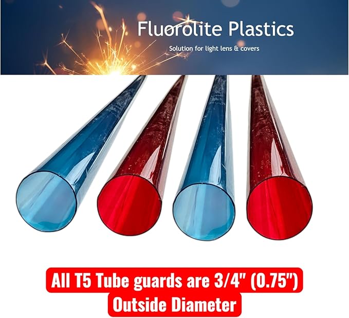 T5 F28 4' | T-5 Tube Lamps Sleeves | 48" Fluorescent Tube Guard with End Caps | 3/4" Wide | Fluorolite Plastics | Color: RED AND BLUE | 4 Pack