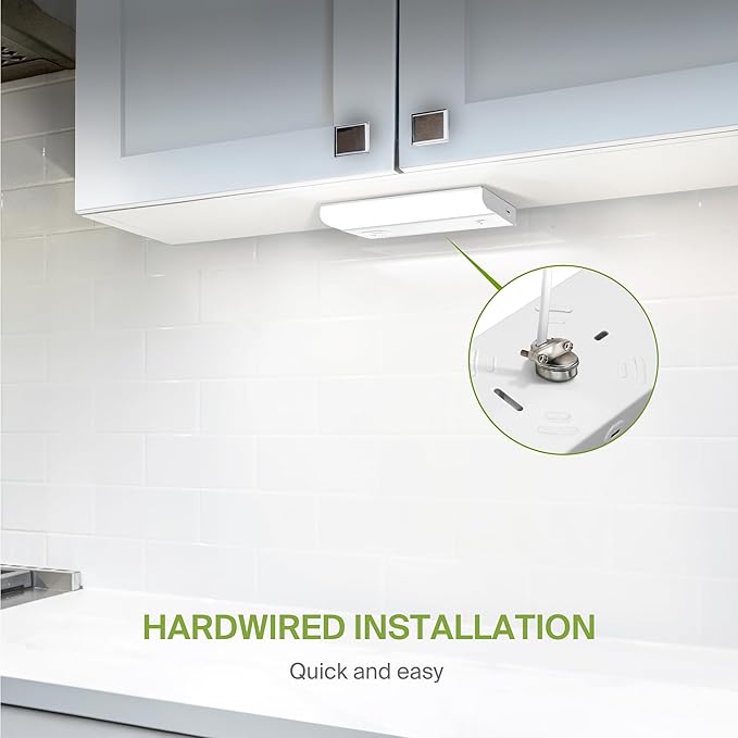 ASD LED Under Cabinet Lighting Hardwired, 9 Inch 4W 2700K-5000K Selectable, 337LM, CRI90+, Direct Wire Linkable Under Counter Lights for Kitchen, Dimmable Under Cabinet Lights, White, UL Certified