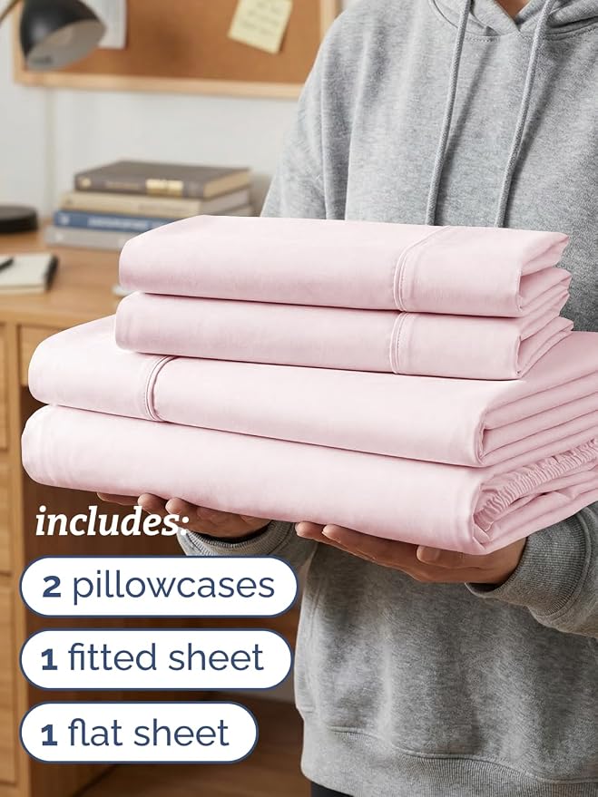 Twin XL 4 Piece Sheet Set - Comfy Breathable & Cooling - Soft Hotel Luxury Bedding Set with 8-16 Inch Deep Pockets - 1 Flat & 1 Fitted Sheet & 2 Pillowcases - Wrinkle Free & Easy Care - Lavender Pink