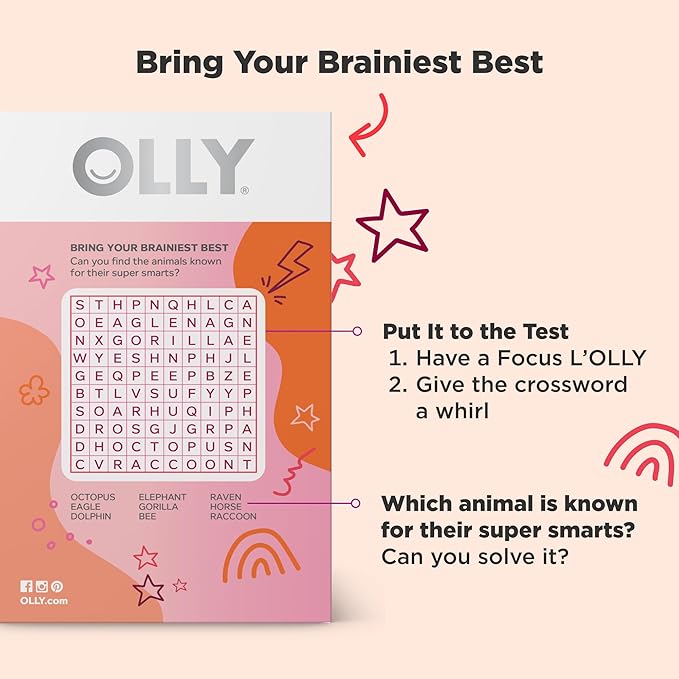OLLY フォーカスバディーズ ロリポップ、コグニジン、ビタミンB6、B12、オメガ-3 ALA、集中力と健康な脳機能をサポート*、キッズ用4歳以上、栄養補助食品、スイカストロベリー風味、25個入り