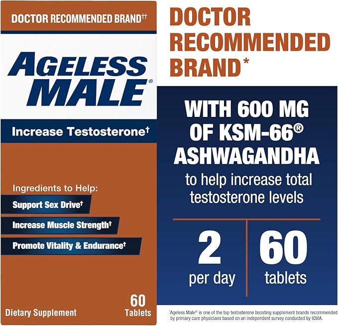 Ageless Male Free Testosterone Booster Supplement for Men, 120 Tablets