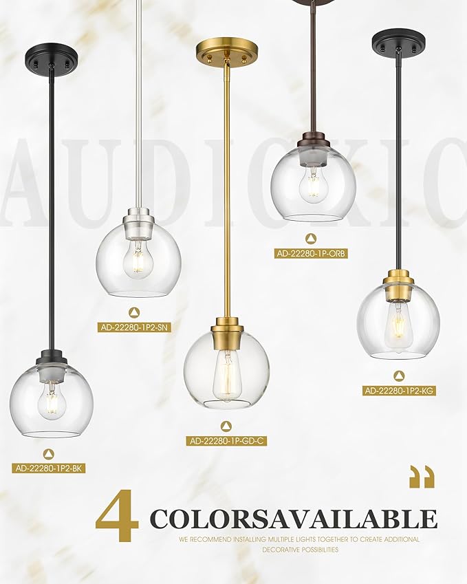 Pendant Lights Kitchen Island, 7" Oil Rubbed Bronze Hanging Lights Fixtures with Clear Glass Globe Shade, Modern Kitchen Island Lighting for Bathroom, AD-22280-1P-ORB