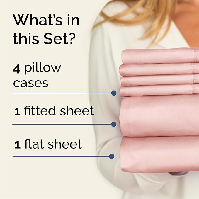 Cal King 6 Piece Sheet Set - Comfy Breathable & Cooling - Ultra Soft Hotel Luxury Bedding Set w/ 8-16 Inch Deep Pockets - 1 Flat & 1 Fitted Sheet & 4 Pillowcases - Wrinkle Free & Easy Care - Baby Pink