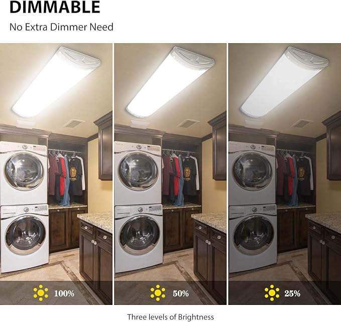 4ft LED Light Fixtures Dimmable 80W 8800lm Linear Flush Mount Lights, 4 Foot LED Ceiling Light 5000K Daylight White, Equivalent 250W Fluorescent Replacement for Kitchen, Craft Room - 1 Pack