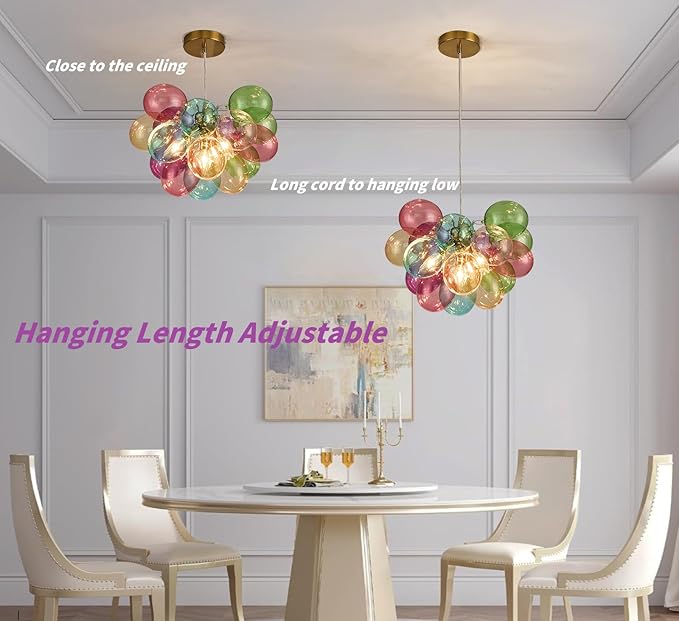 Surpars House Colorful Bubble Balls Chandelier, Modern Glass Ceiling Light, 4 Lights Pendant Lighting Fixture for Bedroom,Livinng Room,Dining Room