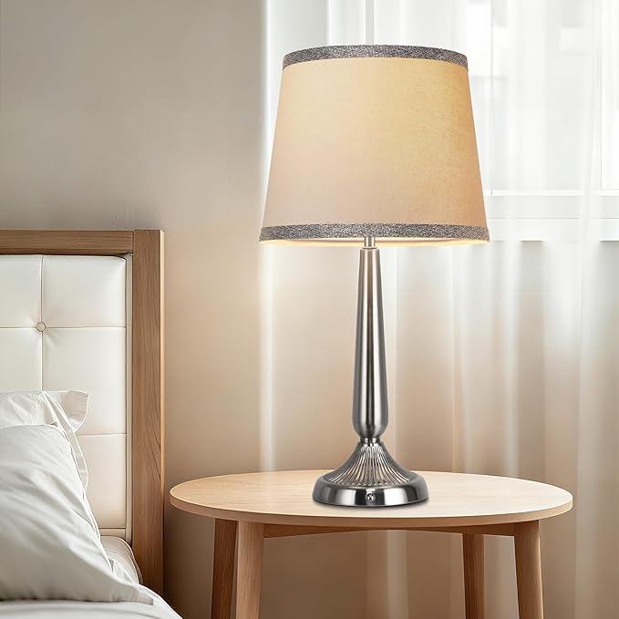 PARTPHONER Cordless Table Lamp, 5000mAh Battery Rechargeable Touch Lamp, 3-Level Brightness Bedside Lamps, Modern Portable Design, Battery Operated Desk Lamp for Patio Camping, Dining, Home, Nickel
