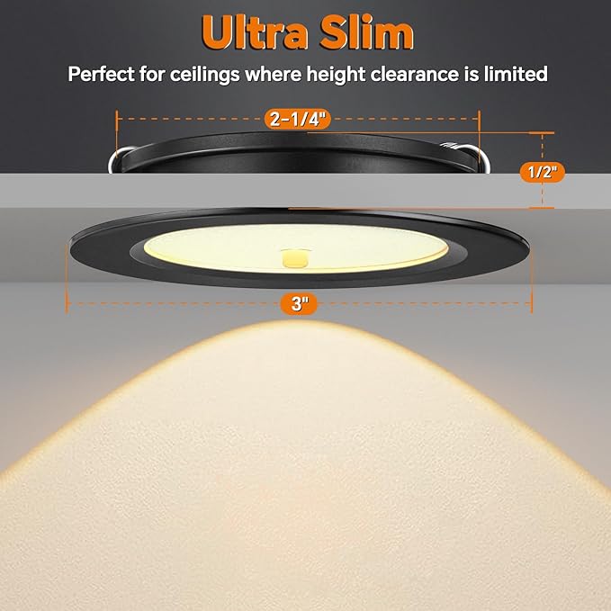 3" LED 12V Push Lights Built-in Switch Interior Bi-Color 12 Volt Red LED Puck Light Full Aluminum RV Dimmable Flush Mount Light for Camper, Boat, Trailer 4Pcs (Black, Warm White)