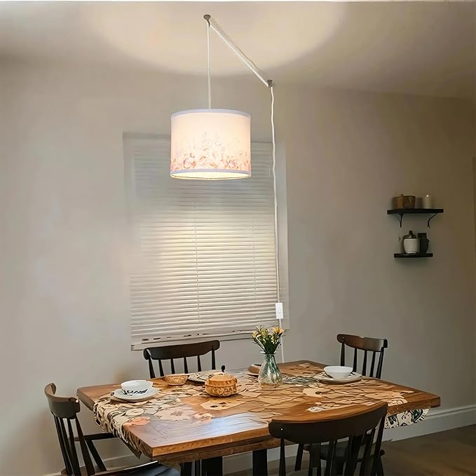 Qingmiao Boho Plug in Pendant Light, Hanging Lamp Plug in with LED Bulb, 3-Way Dimmable Hanging Light Fixture for Living Room Bedroom Kitchen Ceiling Farmhouse Home Decor