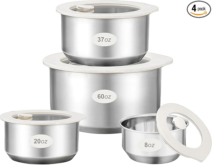 Urban Green Stainless Steel Food Containers with Glass Lid, Airtight Leakproof Stainless Steel Food Storage Container, Salad Bowl in set of 4, Round Shape, Microwave Safe, 100% Plastic Free