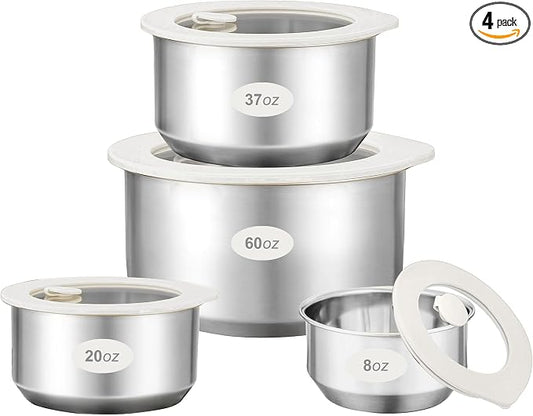 Urban Green Stainless Steel Food Containers with Glass Lid, Airtight Leakproof Stainless Steel Food Storage Container, Salad Bowl in set of 4, Round Shape, Microwave Safe, 100% Plastic Free