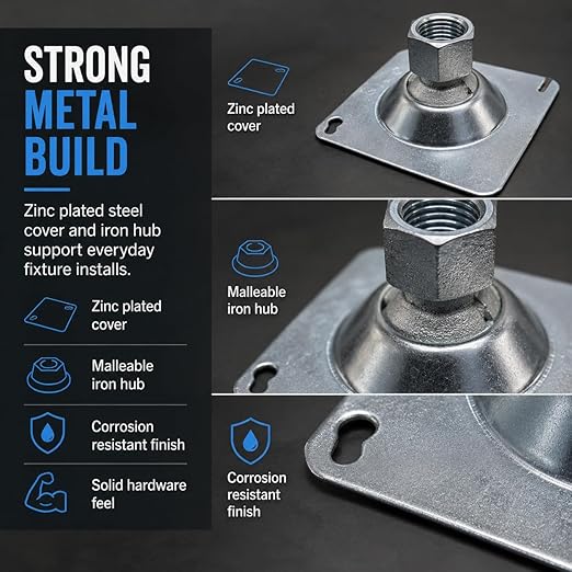 25 Pack Square Swivel Fixture Hanger Cover for Use with Square Electrical Boxes - Fits 1/2" and 3/4" Threaded Nipple and Conduit - Malleable Iron Swivel Hub with Steel Cover and Reducing Bushing