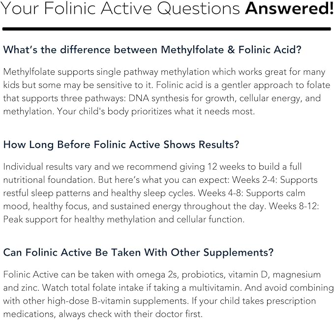 Organic FolinicActive Kids - Folinic Acid + B12, B6 & B2 Cofactors - Gentle Methylation Support for Mood, Energy & Cognition, Age Adjustable Dosing for Kids 1-18, Non GMO, Vegan, Berry Flavor (60mL)