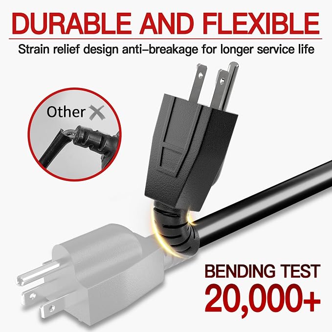 16/3 100 Ft Outdoor Extension Cord Waterproof, Weatherproof & Flame Retardant Black 3 Prong Power Cord Outside for Lawn & Garden, 16AWG 10A 1250W 125V SJTW ETL Listed