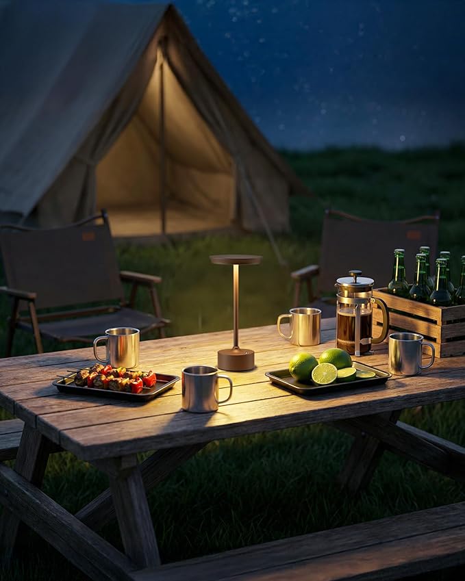 PUSU Rechargeable Table Lamps Set of 2, Brown Cordless LED 4000mAh Battery Desk Lamp, Stepless Dimming & 3 Color 2700K-6000K, Portable Lamp for Bedroom, Living Room, Restaurant, Outdoor, Night Light