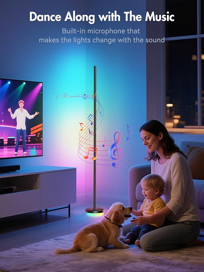 OIYN Corner Floor Lamp, RGBICW LED Corner Lamp with 1300lm Smart Modern Floor Lamp,App & Remote Control,Music Sync,Color Changing Standing Lamp for Bedroom Living Room and Gaming Rooms