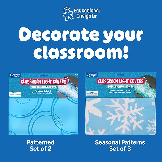 Educational Insights Fluorescent Light Covers 4-Pack: Whisper White - Ceiling Light Filters for Classroom, Office & Home Lighting, Overhead LED Shades, Calming Sensory Fixtures & Teacher Essentials