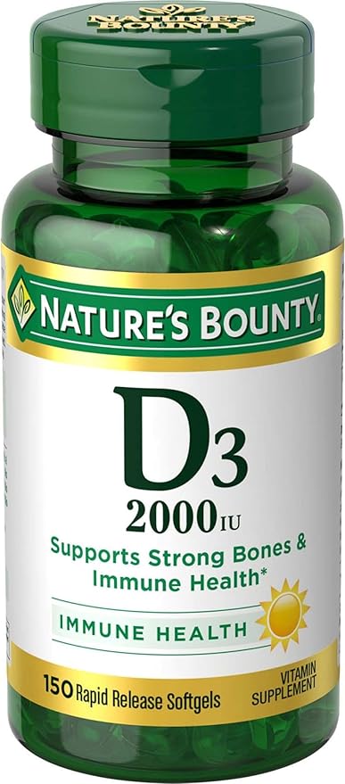 Nature's Bounty Vitamine D, Soutient la santé immunitaire et la santé des os, 2000 UI Vitamine D3, 150 Gélules