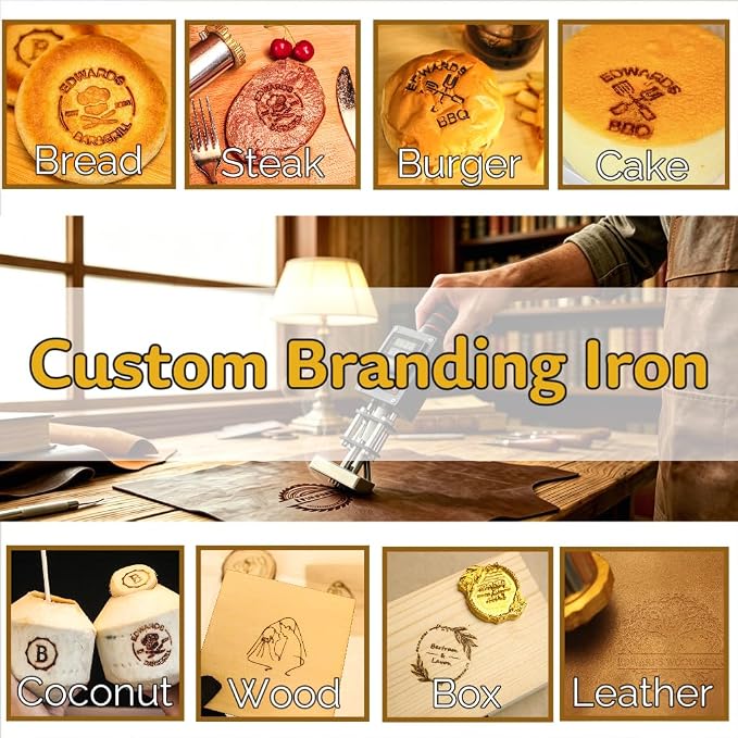 Custom Branding Iron For Wood 500w Temperature-Controlled Branding Iron Durable Personalized Metal Stamp Wood Burning Stamps For Food Wedding Gift Handcrafted Design (500W temperature-controlled iron)