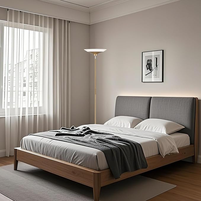 SIBRILLE Torchiere Floor Lamp - 72" Tall LED Standing Lamp with Remote/Button Control, 1800Lm, 3000-6500K, 30W Dimmable Modern Corner Floor Light for Living Room Bedroom Office Apartment, Golden