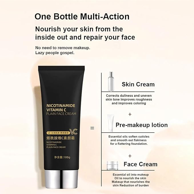 Crème visage Niacinamide Vitamine C tube noir, Crème visage simple Niacinamide Vitamine C, Crème hydratante anti-âge pour le visage pour réduire les rides, les ridules et raffermir la peau