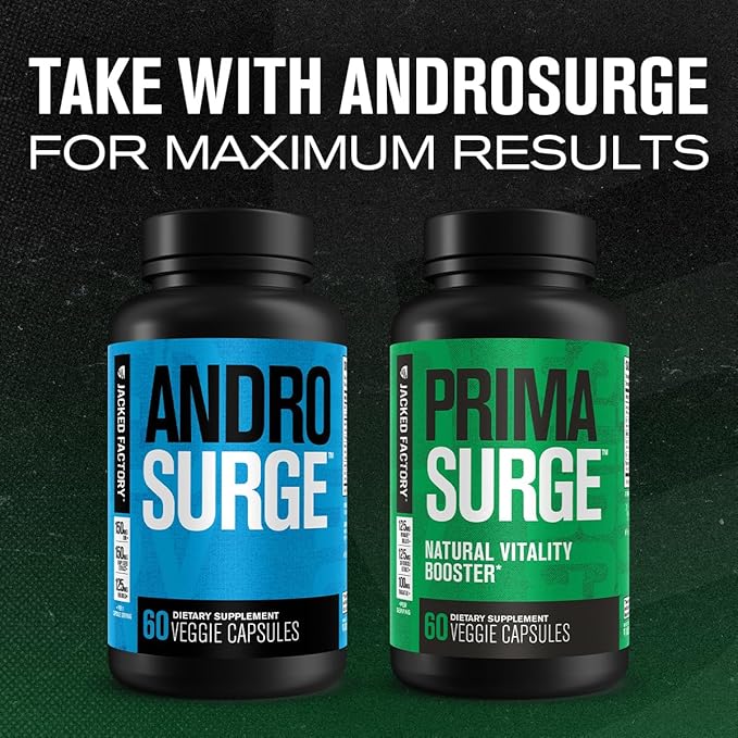 Jacked Factory Testosterone Booster for Men PRIMASURGE - w/Tongkat Ali, PrimaVie, Ashwagandha - Boost Vitality, Muscle Growth & Energy | Natural Muscle Builder Supplement - 60 Veggie Pills