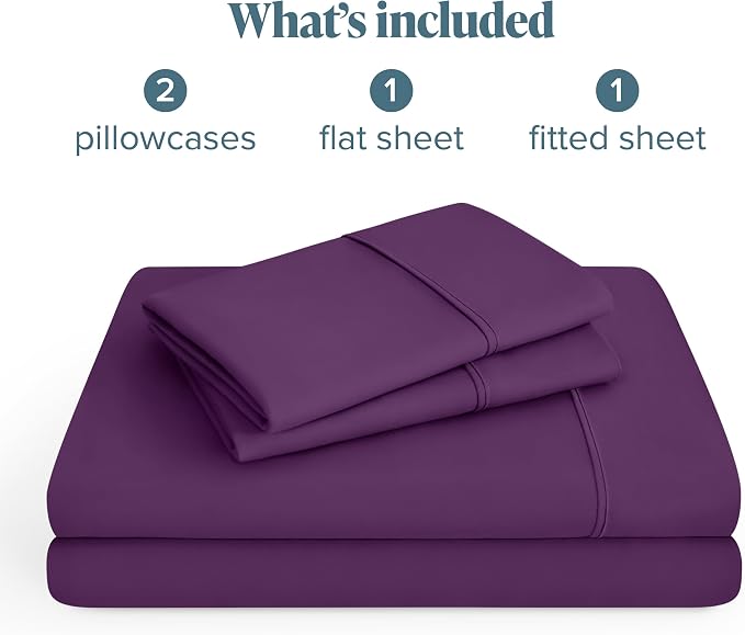 Bare Home Full XL Sheet Set - 1800 Ultra-Soft Microfiber Full Extra Long Bed Sheets - Double Brushed - Deep Pockets - Easy Fit - 4 Piece Set - Bedding Sheets & Pillowcases (Full XL, Plum)