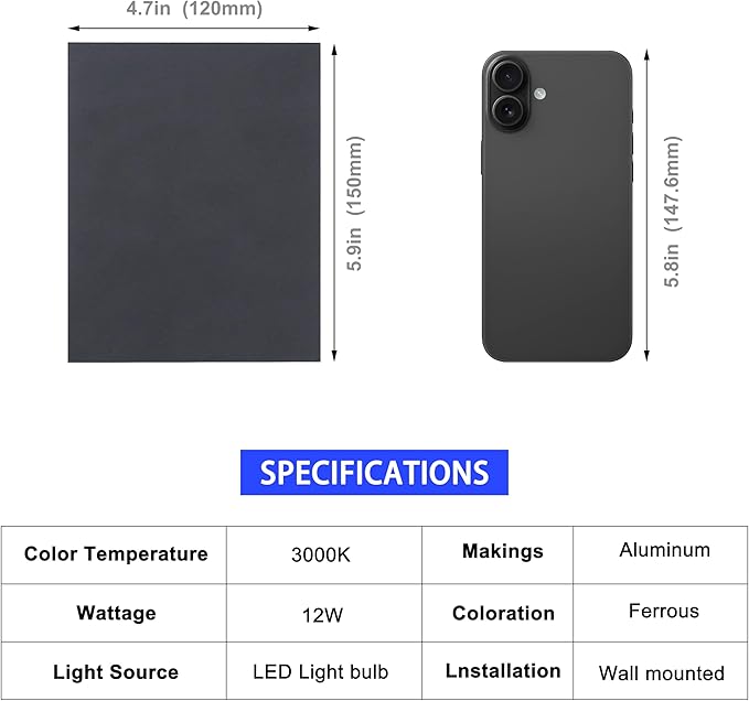 KICAAO LED Wall Sconces Set of Two, 12W Modern Wall Lamp, White Up Down Wall Mount Lights for Living Room Hallway Bedroom Decor, Hardwired Aluminum Wall lamp (Black-1pcs)