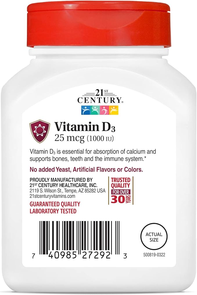 Comprimés de Vitamine D 1000 UI 21st Century, 300 unités (Paquet de 4)