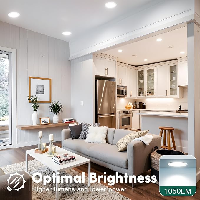 12 Pack 6 Inch 5CCT Ultra-Thin LED Recessed Ceiling Light with Junction Box, 2700K/3000K/3500K/4000K/5000K Selectable, 1050LM Brightness, Dimmable Canless Wafer Downlight, 12WEqv110W, ETL&FCC