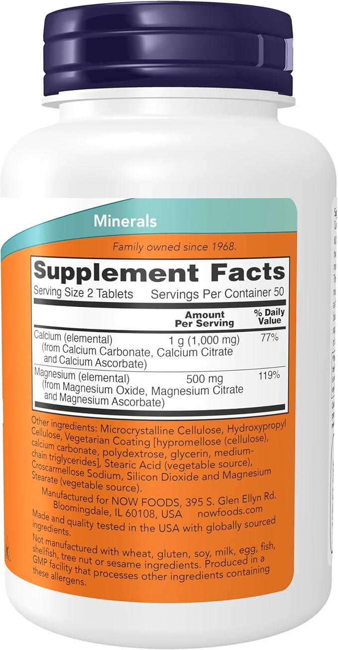 NOW Foods Supplements, Calcium & Magnesium 2:1 Ratio, High Potency, Supports Bone Health*, 100 Tablets