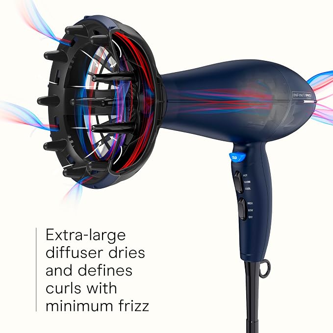 Infiniti PRO CONAIR Hair Dryer with Innovative Diffuser, Enhances Curls and Waves While Reducing Frizz, Dark Blue (Pack of 2)