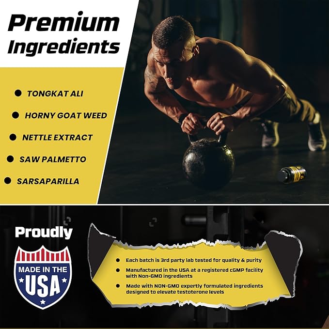 Testosterone Booster for Men - Male Enhancing Supplement for Muscle Growth, Stamina, Strength, Energy & Endurance - Helps Improve Fast Acting Blood Flow - Workout & General Wellness Pills - 2 PACK