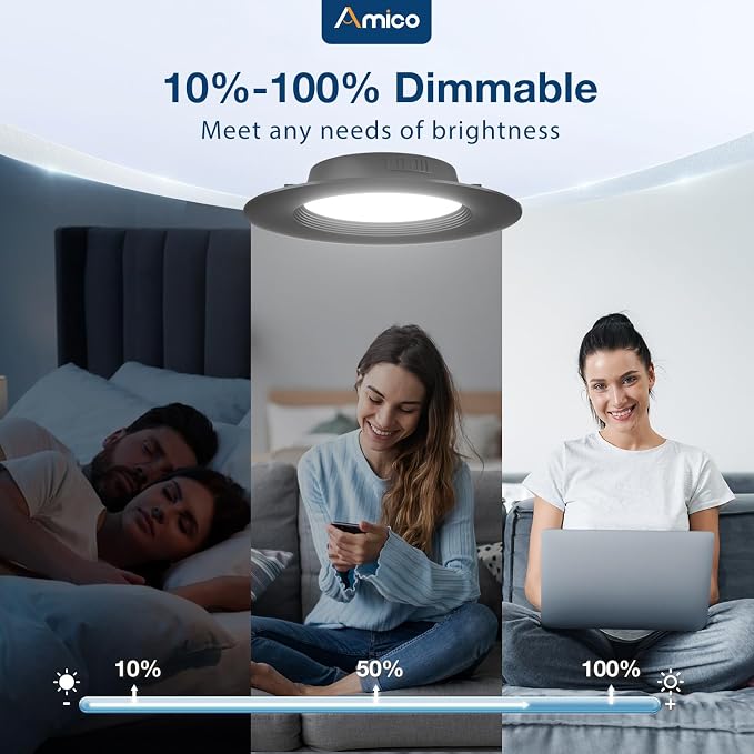 Amico 24 Pack 5/6 inch 5CCT LED Recessed Lighting, Dimmable, 12.5W=100W, 950LM, 2700K/3000K/4000K/5000K/6000K Selectable, Retrofit Can Lights with Baffle Trim, IC Rated - ETL & FCC, Black